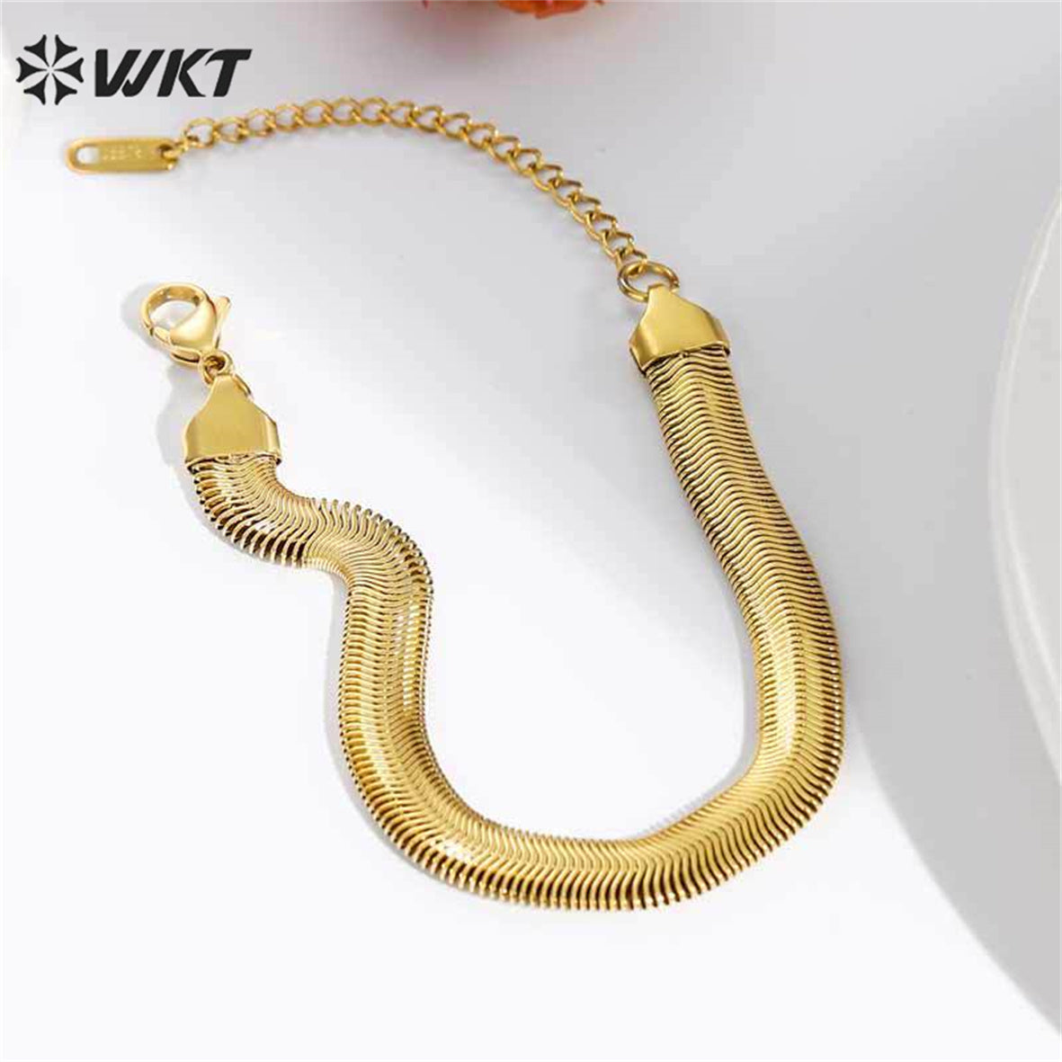 WT-REB023 Fashion Locomotive Style Stainless Steel Bracelet Big Metal Unique Cool Wide Flat Snake Chain Bracelets