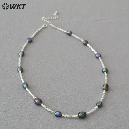 WT-JN260 Amazing Gorgeous Factory Sale Silver Black Tahiti Freshwater Pearl Beads Necklace for Friend Birthday Gift