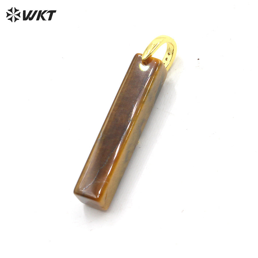 WT-P2123 Wonderful Colorful Zircon And Natural Gemstones Long Bar Shape Gold Pendants For Simple Style Necklace Making