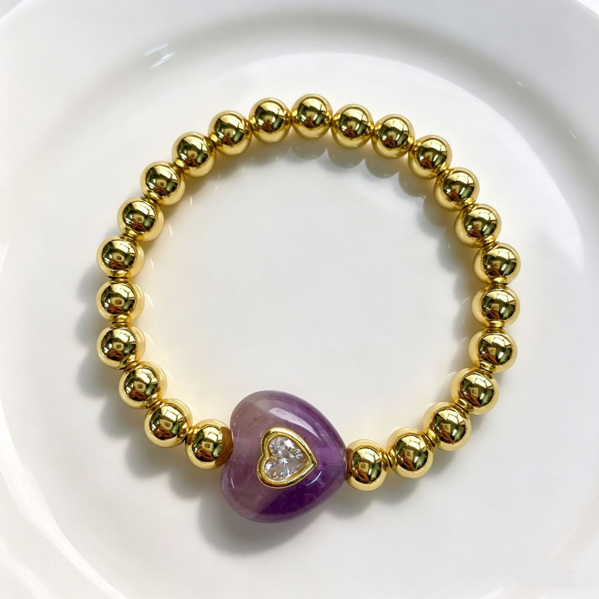 WT-B719 Newest Fashion Design Gold Brass Beads With Natural Gemstone Zircon Heart Shape Pendant Bracelets As Women Party Jewelry