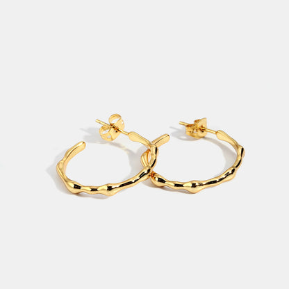 WT-E749 Women Fashion 18K Real Gold Plated NonTarnishable Simple C Shape Metal Huggie Earrings for Party