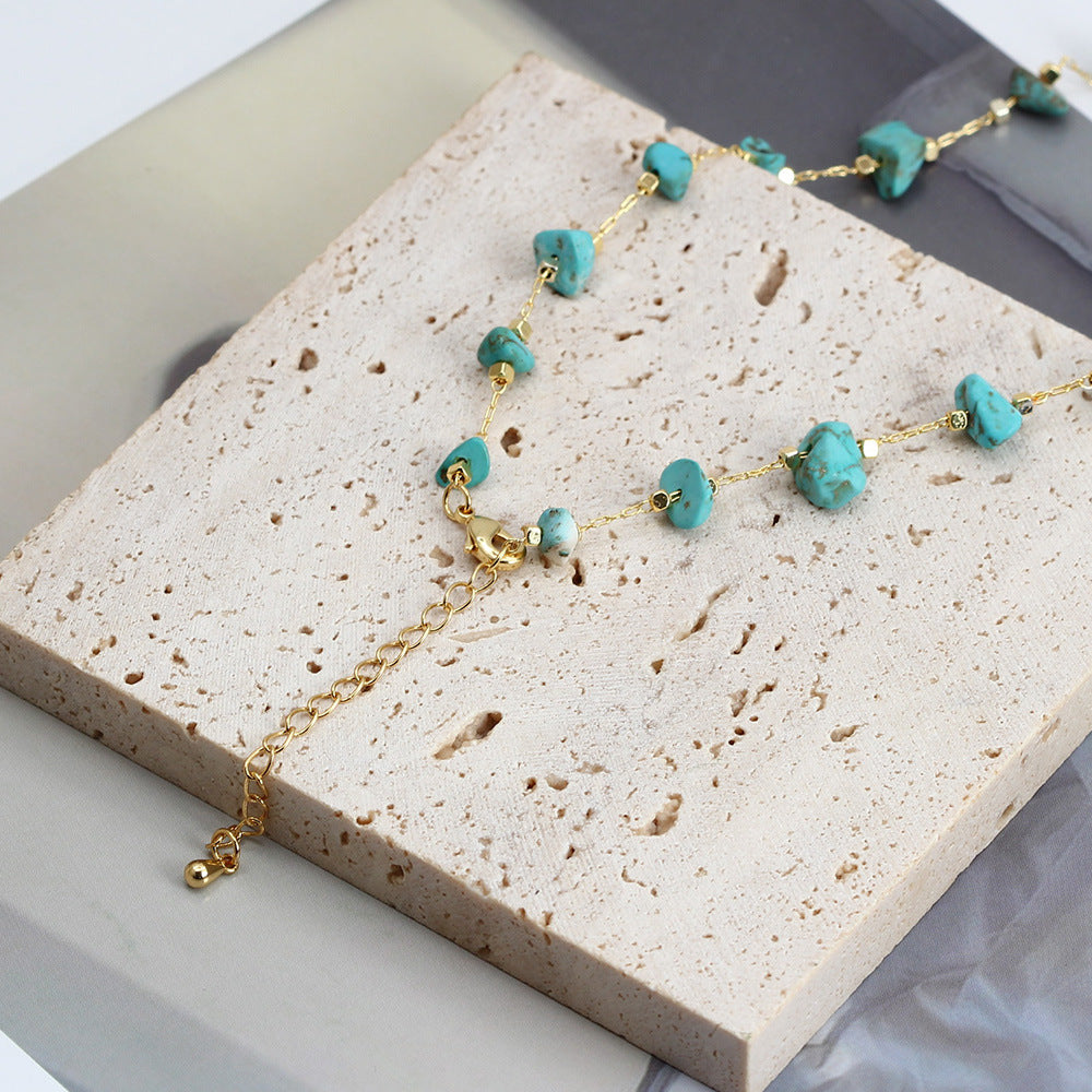 WT-BFN059 Newest Design Handmade Natural Nugget Amethyst Turquoise Stone Beads Rosary Chain Necklace Irregular Beads Necklace