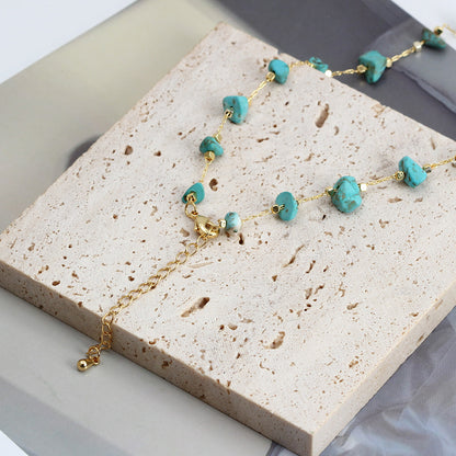 WT-BFN059 Newest Design Handmade Natural Nugget Amethyst Turquoise Stone Beads Rosary Chain Necklace Irregular Beads Necklace