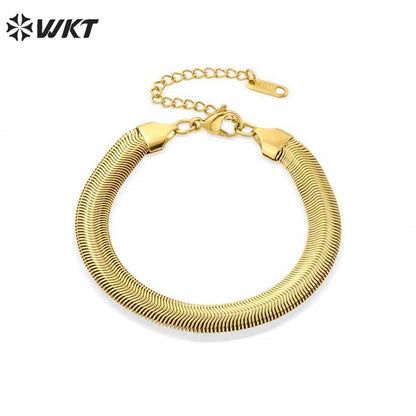 WT-REB023 Fashion Locomotive Style Stainless Steel Bracelet Big Metal Unique Cool Wide Flat Snake Chain Bracelets