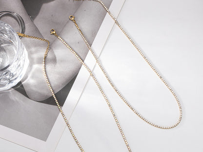WT-MN980 New 16 Inch Micropaved Cubic Zircon Chain Necklace Colorful Zircon Stone Choker Necklace for Lady Tiny Prong Setting