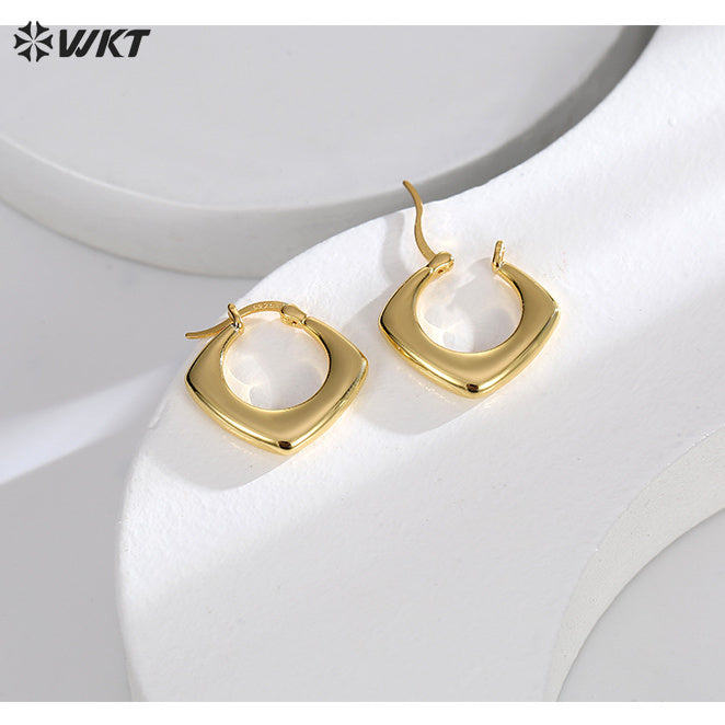 WT-E746 Amazing Fashion 18K Real Gold Plated Resist Tarnishable Simple Square Geometric Clasp Earrings
