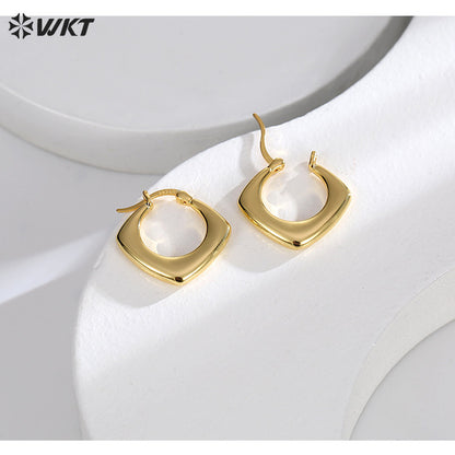 WT-E746 Amazing Fashion 18K Real Gold Plated Resist Tarnishable Simple Square Geometric Clasp Earrings