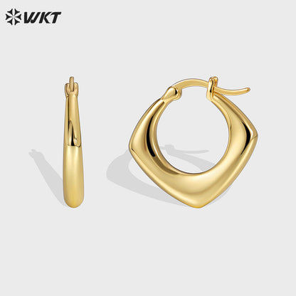 WT-E746 Amazing Fashion 18K Real Gold Plated Resist Tarnishable Simple Square Geometric Clasp Earrings