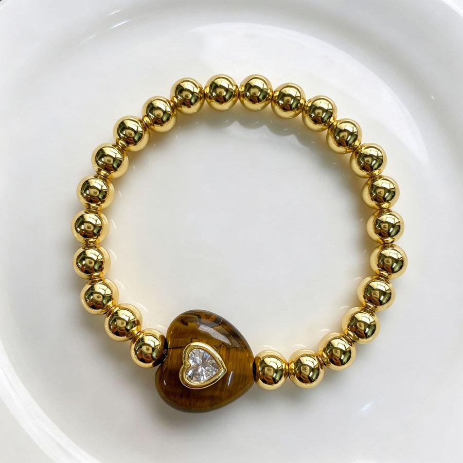 WT-B719 Newest Fashion Design Gold Brass Beads With Natural Gemstone Zircon Heart Shape Pendant Bracelets As Women Party Jewelry