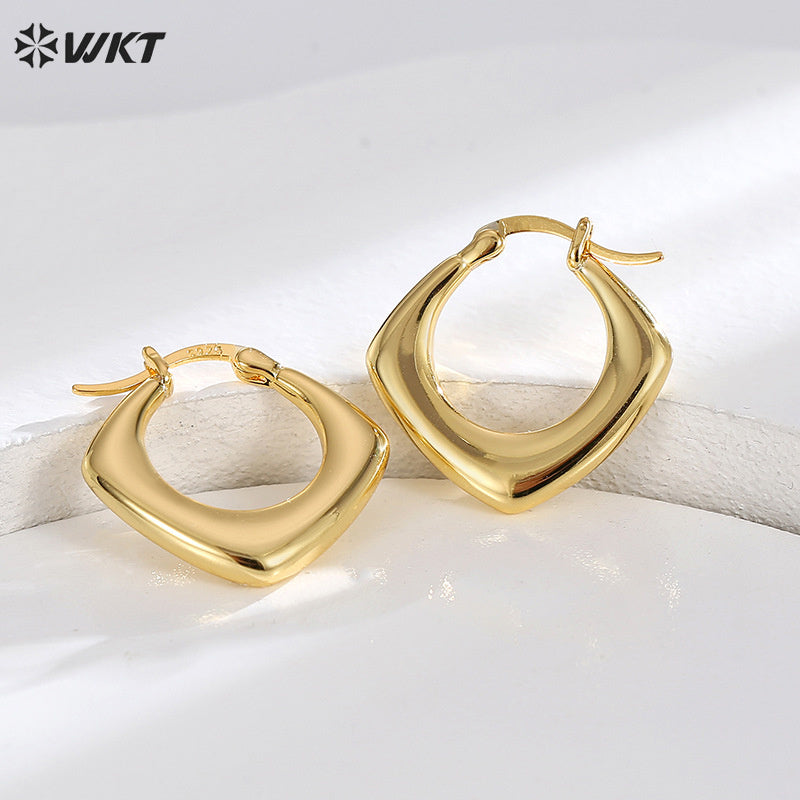 WT-E746 Amazing Fashion 18K Real Gold Plated Resist Tarnishable Simple Square Geometric Clasp Earrings