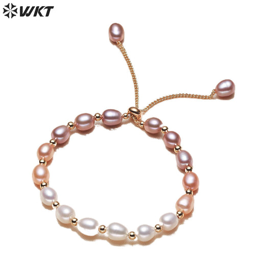 MPB115 Wholesale Fashion Gorgeous Natural Rice Freshwater Pearl Bracelet Women Hand Strand Beads Adjustable Chain Bracelets
