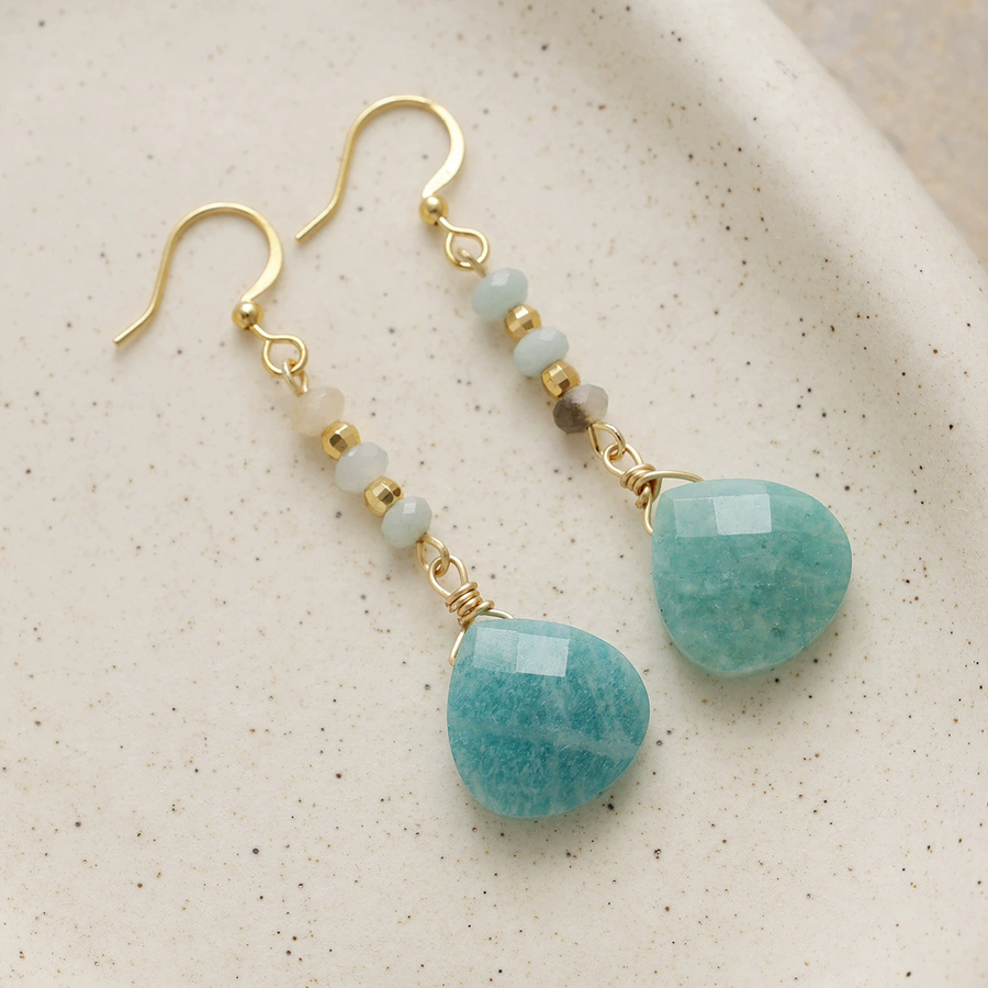 WT-E830 New Arrival Elegant Style Gold Plated Natural Gemstone Long Waterdrop Earrings For Women Fashion Handmade Jewelry