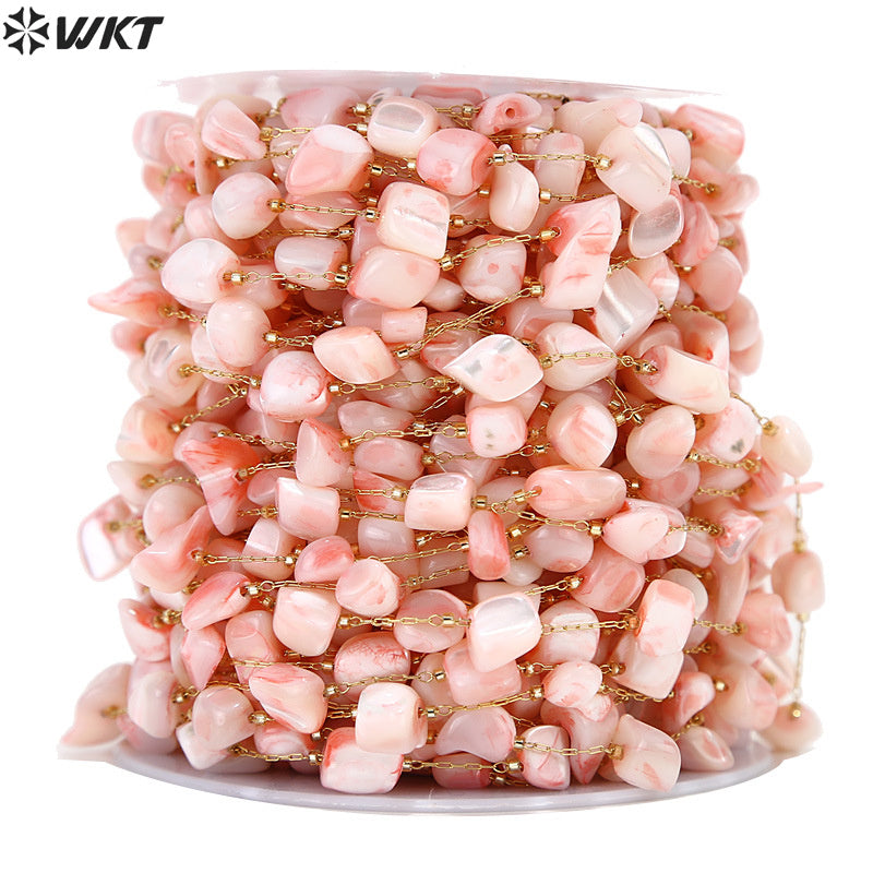 WT-STS019 Gentle Elegant Stainless Steel Pink White Irregular Natural Stone Jewelry DIY Necklace Bracelet Accessories Chain