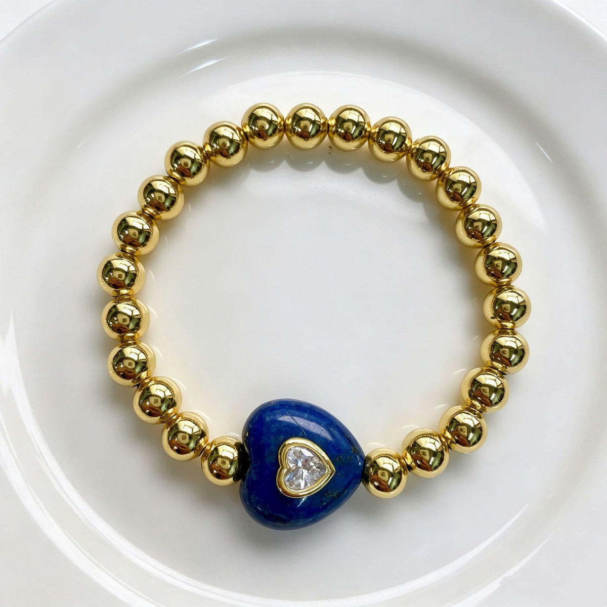 WT-B719 Newest Fashion Design Gold Brass Beads With Natural Gemstone Zircon Heart Shape Pendant Bracelets As Women Party Jewelry