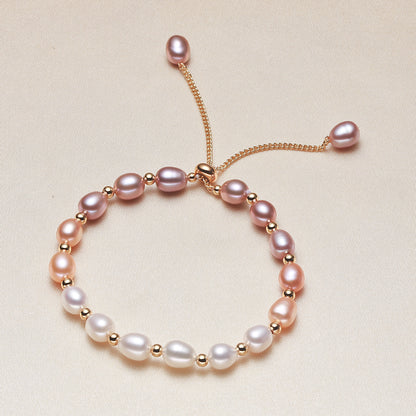 MPB115 Wholesale Fashion Gorgeous Natural Rice Freshwater Pearl Bracelet Women Hand Strand Beads Adjustable Chain Bracelets
