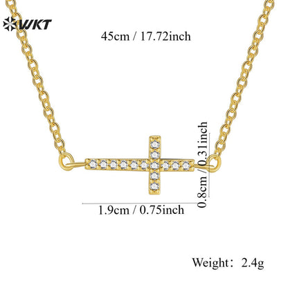 WT-MN997 Trendy Wholesale Cross Shape With Zircon Paved Connector Pendant Chain Necklace for Couple Daily Accessory