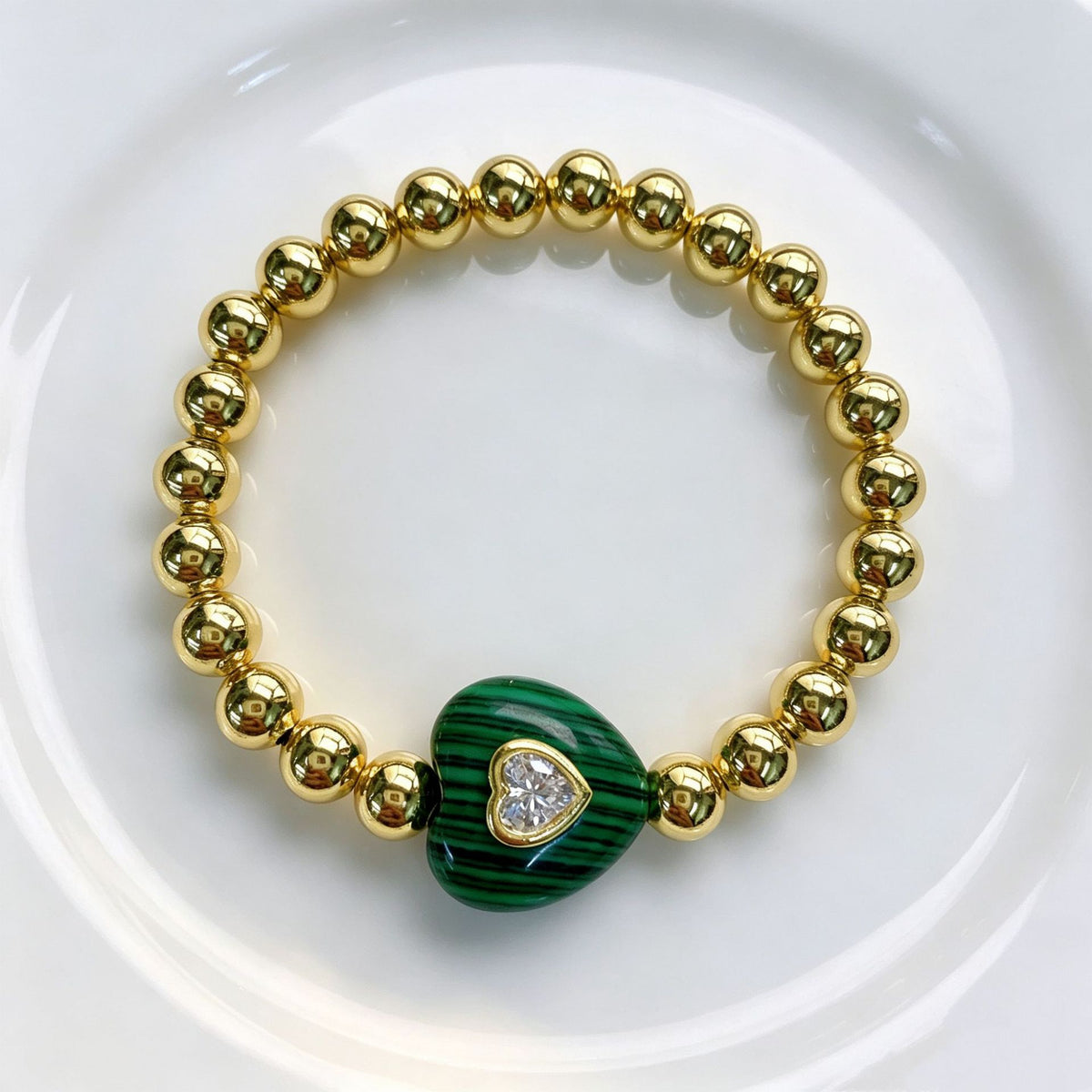 WT-B719 Newest Fashion Design Gold Brass Beads With Natural Gemstone Zircon Heart Shape Pendant Bracelets As Women Party Jewelry