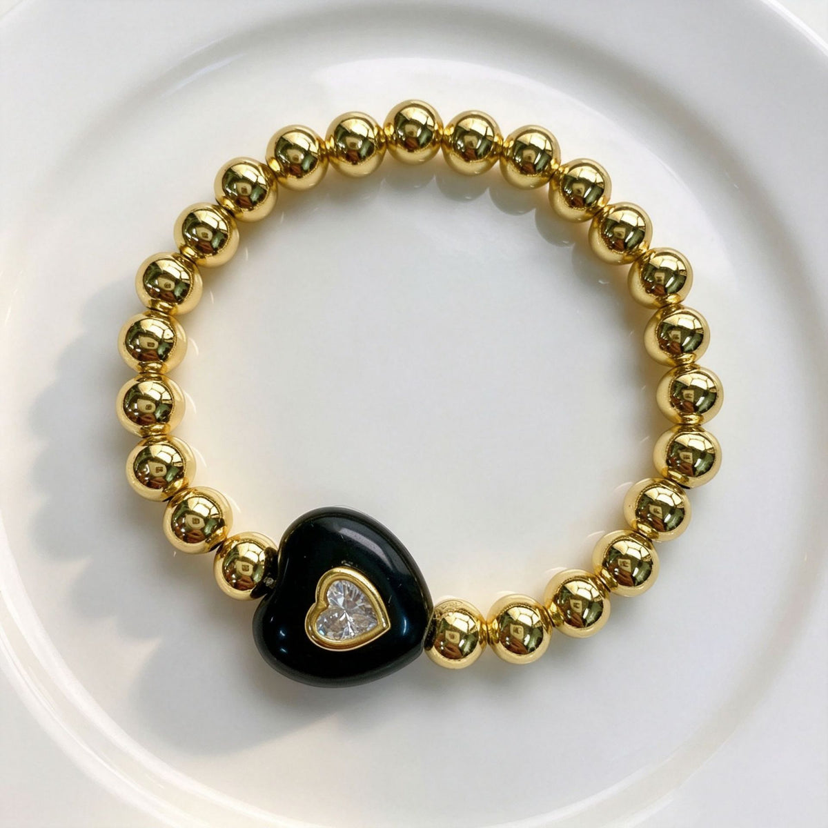 WT-B719 Newest Fashion Design Gold Brass Beads With Natural Gemstone Zircon Heart Shape Pendant Bracelets As Women Party Jewelry