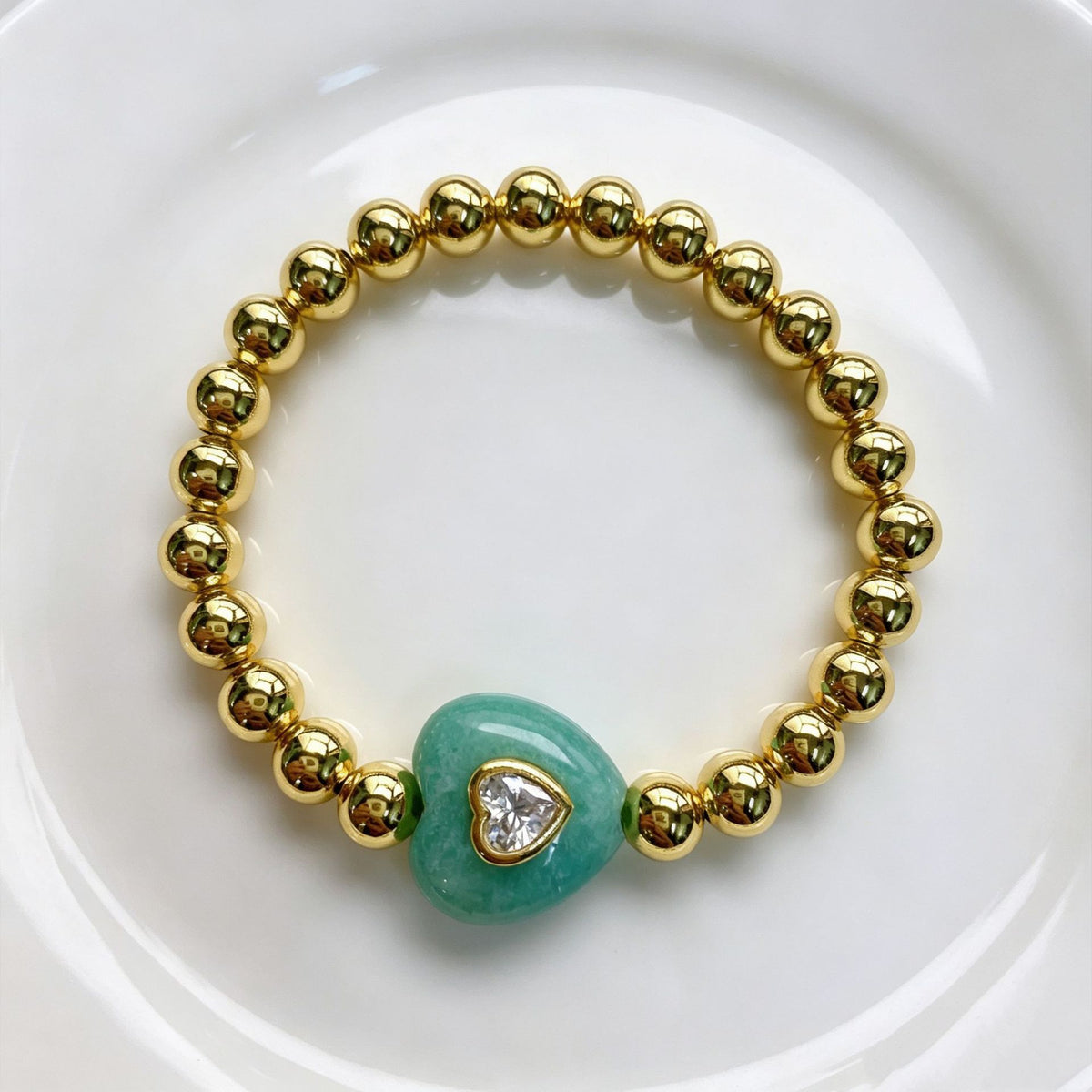 WT-B719 Newest Fashion Design Gold Brass Beads With Natural Gemstone Zircon Heart Shape Pendant Bracelets As Women Party Jewelry