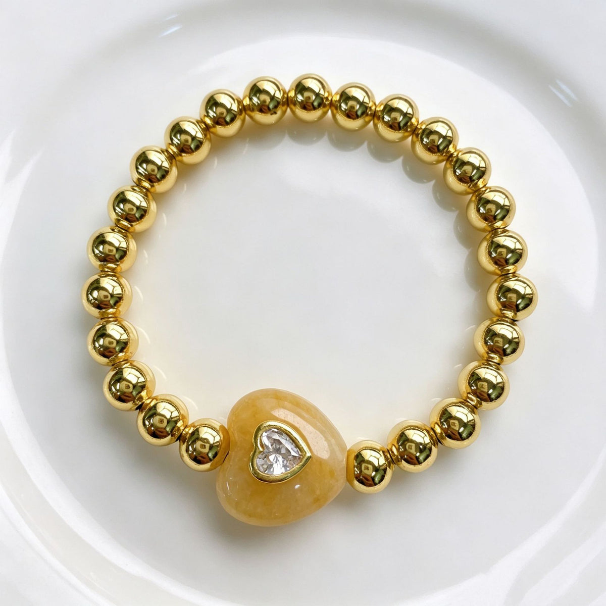 WT-B719 Newest Fashion Design Gold Brass Beads With Natural Gemstone Zircon Heart Shape Pendant Bracelets As Women Party Jewelry