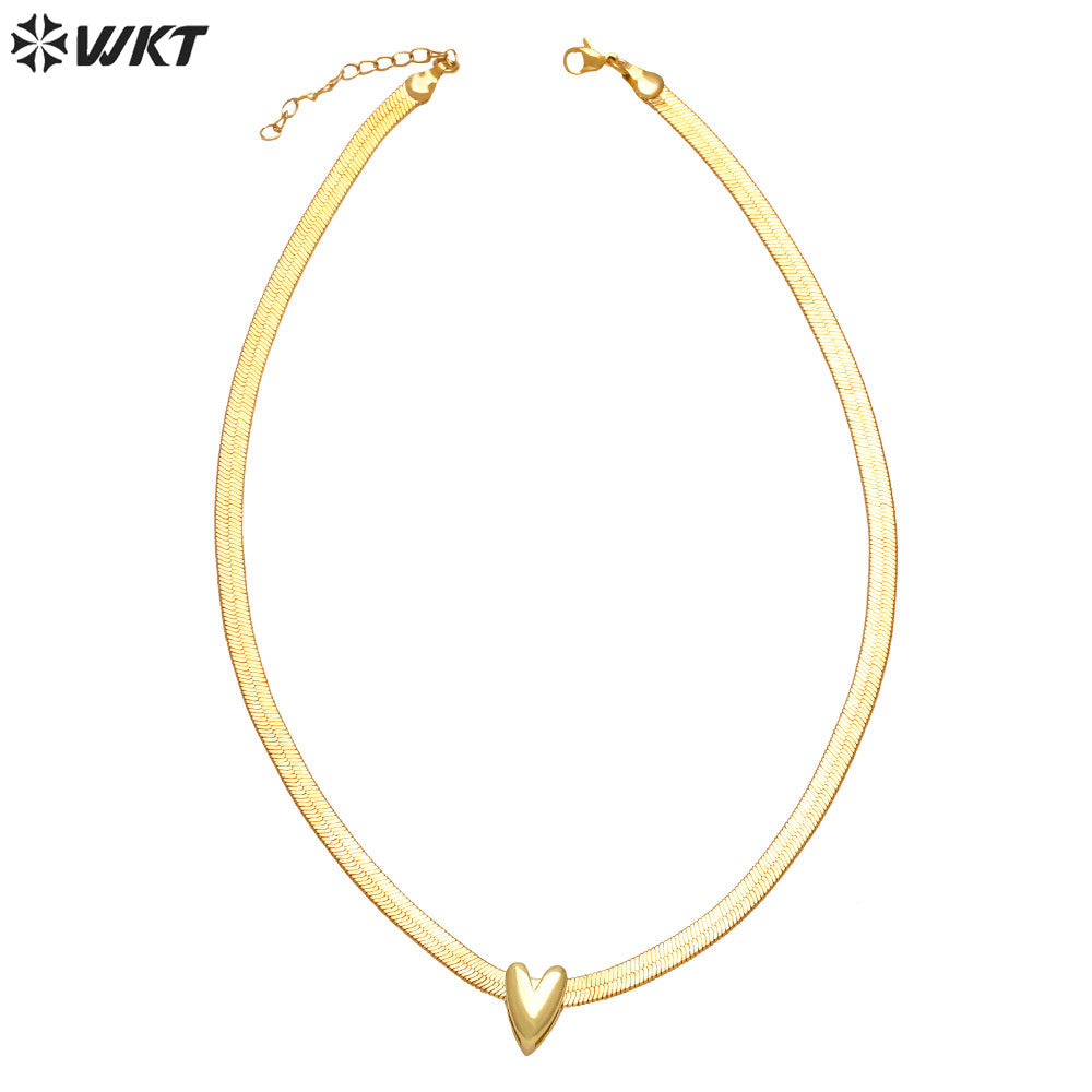 WT-JFN24 WKT Hot Sale Classical and Simple Design Heart Shape Brass and Silver Lady Neckalce 18k Gold Plated Jewelry Ornament