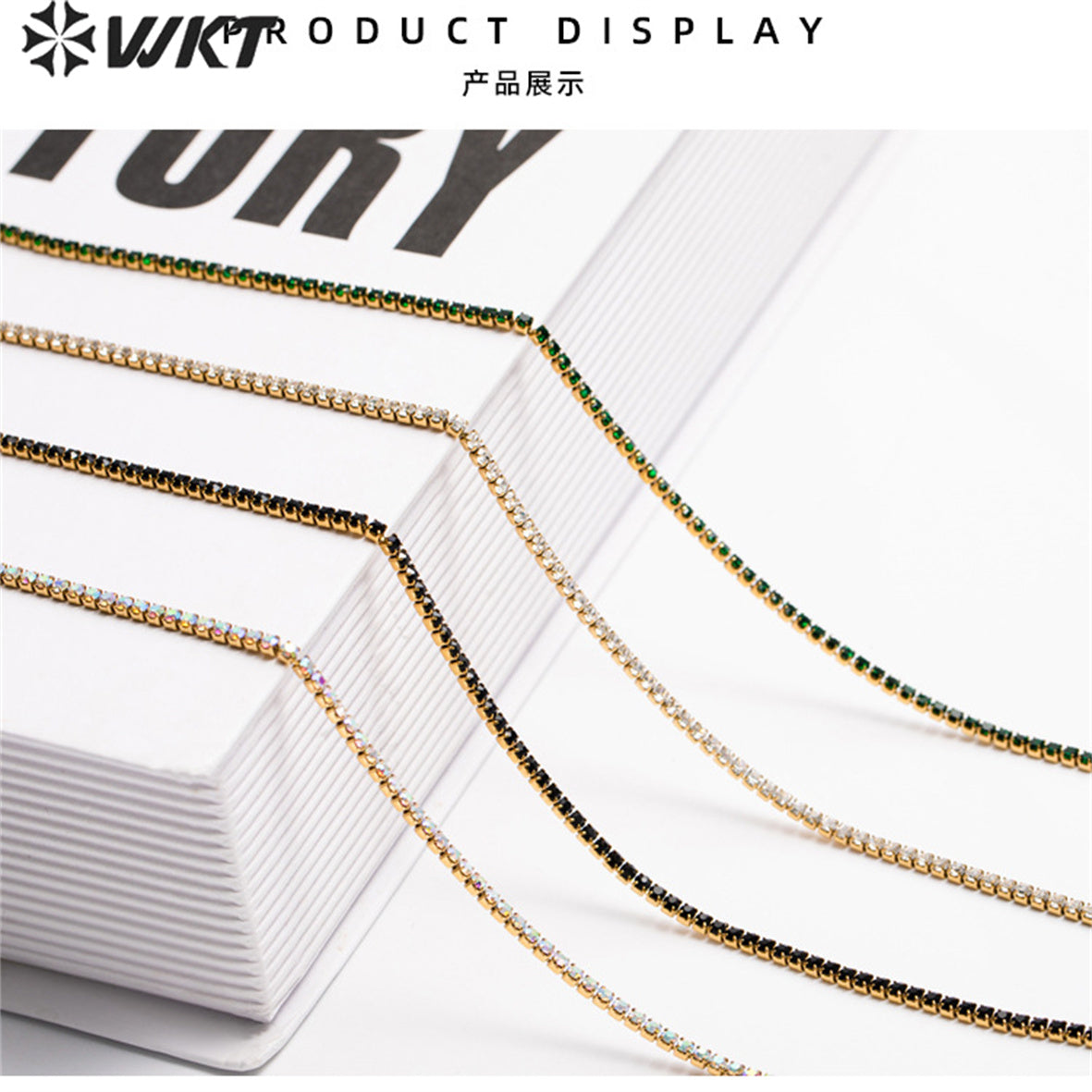 WT-MN980 New 16 Inch Micropaved Cubic Zircon Chain Necklace Colorful Zircon Stone Choker Necklace for Lady Tiny Prong Setting