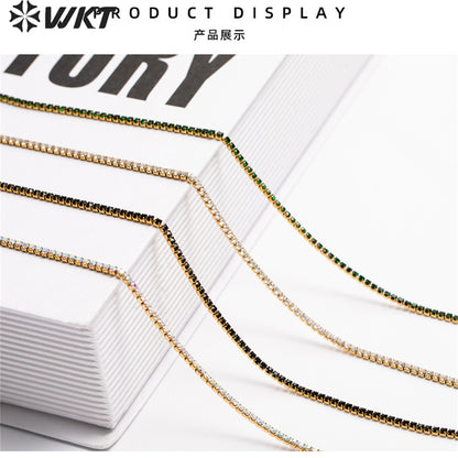 WT-MN980 New 16 Inch Micropaved Cubic Zircon Chain Necklace Colorful Zircon Stone Choker Necklace for Lady Tiny Prong Setting