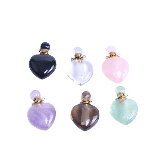 WT-P1848 Wholesale Fashion Stainless Steel Natural Stone Made Perfume Bottle Pendants Women Lovely Heart Stone Bottle for Neck