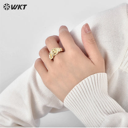 WT-R493 Fashion 18k Real Gold Plated Hammer Pattern Design Jewelry Ring for Women Gift Lava Veins Rings
