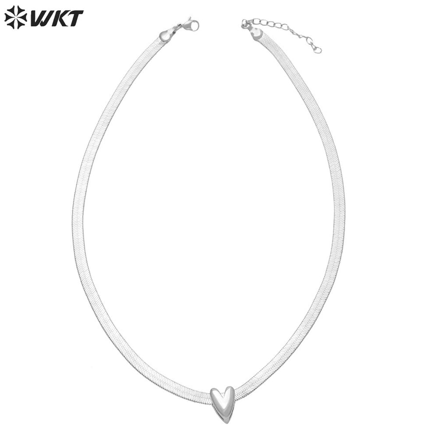 WT-JFN24 WKT Hot Sale Classical and Simple Design Heart Shape Brass and Silver Lady Neckalce 18k Gold Plated Jewelry Ornament