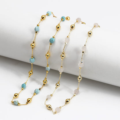 WT-BFN059 Newest Design Handmade Natural Nugget Amethyst Turquoise Stone Beads Rosary Chain Necklace Irregular Beads Necklace