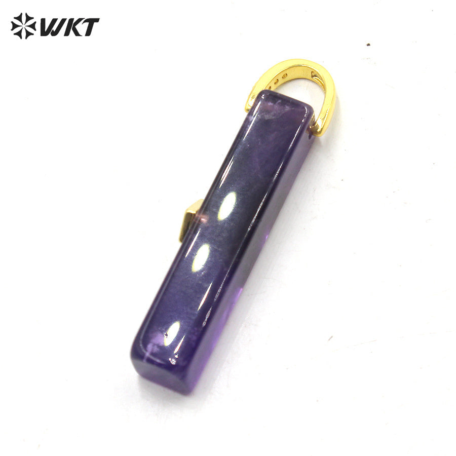 WT-P2123 Wonderful Colorful Zircon And Natural Gemstones Long Bar Shape Gold Pendants For Simple Style Necklace Making