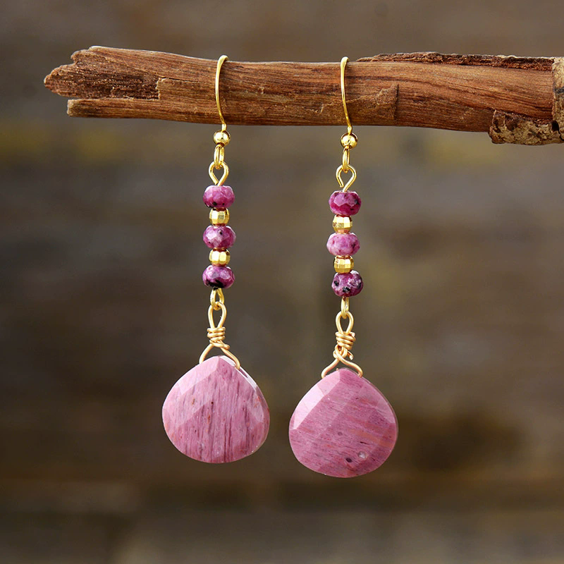 WT-E830 New Arrival Elegant Style Gold Plated Natural Gemstone Long Waterdrop Earrings For Women Fashion Handmade Jewelry