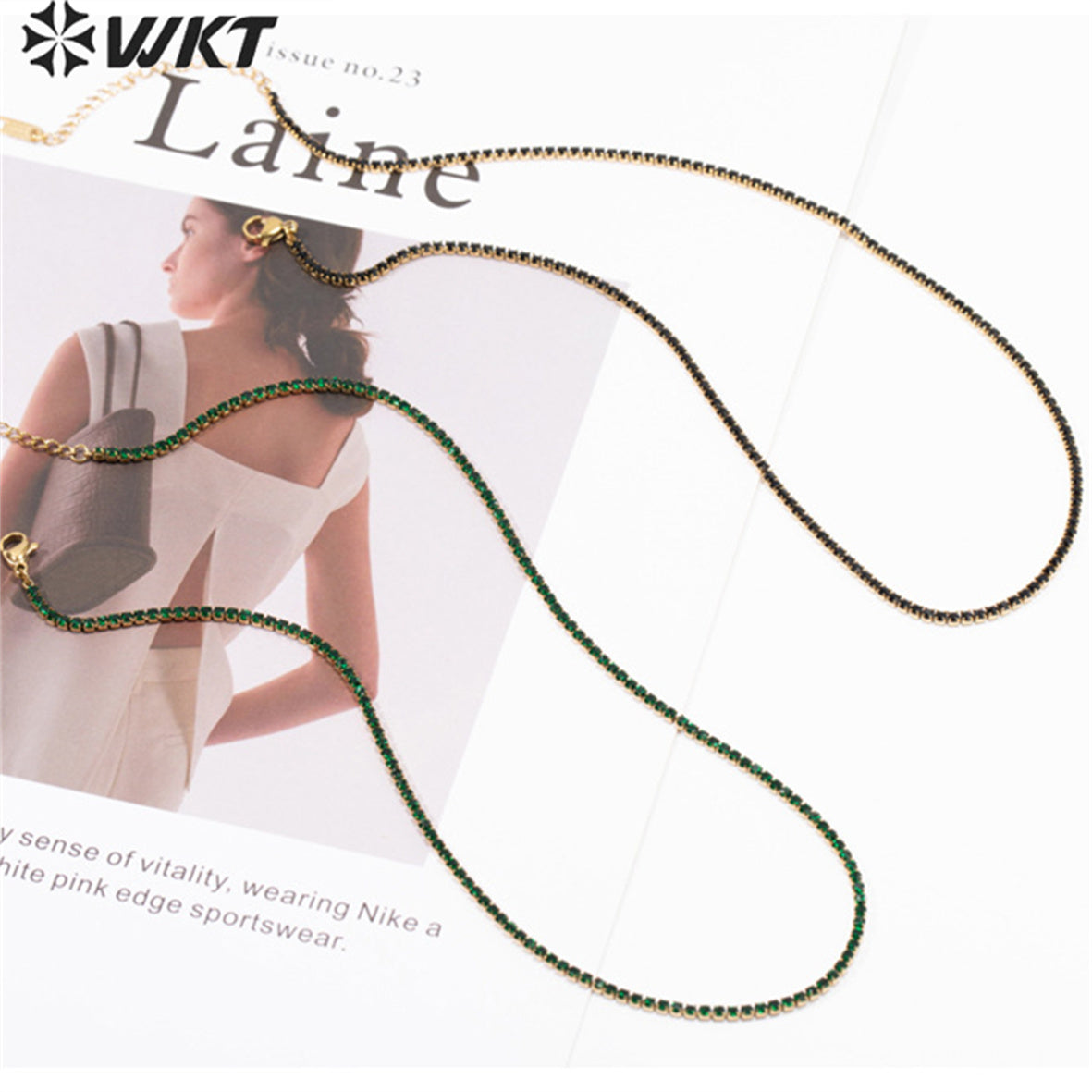 WT-MN980 New 16 Inch Micropaved Cubic Zircon Chain Necklace Colorful Zircon Stone Choker Necklace for Lady Tiny Prong Setting