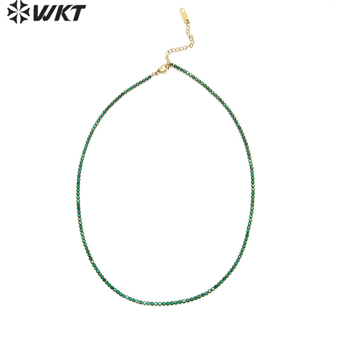 WT-MN980 New 16 Inch Micropaved Cubic Zircon Chain Necklace Colorful Zircon Stone Choker Necklace for Lady Tiny Prong Setting