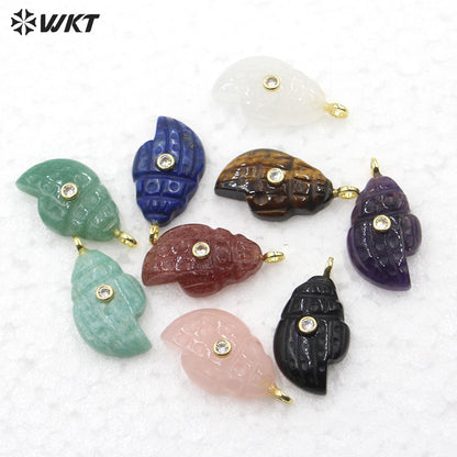 WT-P2122 Popular Lovely Style Natural Gemstones And Zircon Conch Shape Pendants For Handmade Earrings DIY Accessories