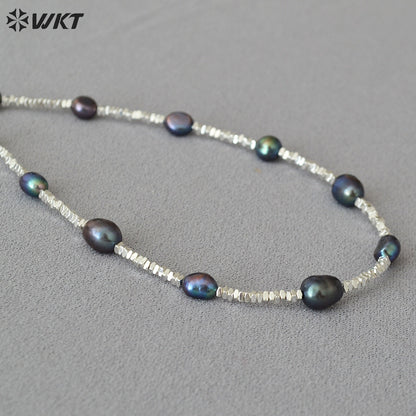 WT-JN260 Amazing Gorgeous Factory Sale Silver Black Tahiti Freshwater Pearl Beads Necklace for Friend Birthday Gift
