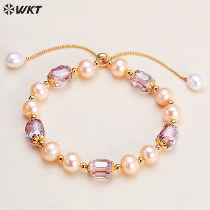 MPB116 New Arrival Fashionable Natural Freshwater Pearl Bracelet Female Hand Strand Beads Adjustable Chain Jewelry Ornament