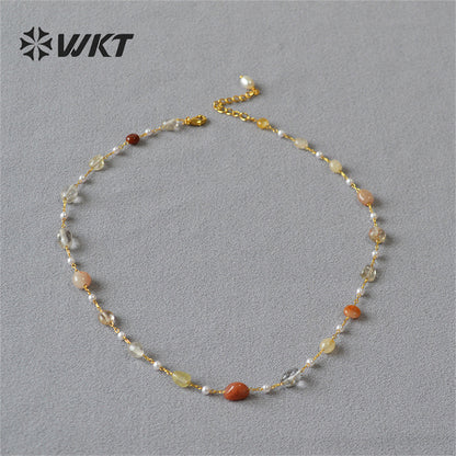 WT-N1419 Lucky Handmade 16inch Long Choker Necklace Natural Amethyst Stone Beads Rosary Chain Necklace INS Hot Necklace