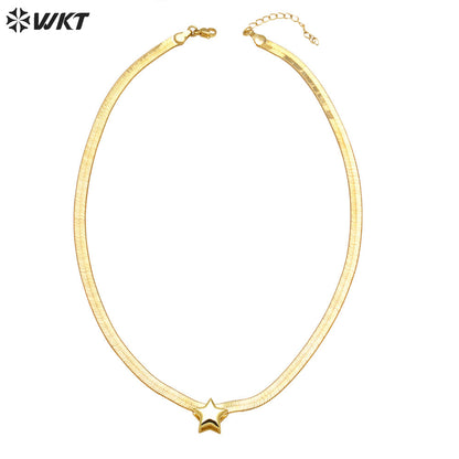 WT-JFN23 WKT Design Beautiful and Classical Style Star Shape Brass and Silver 18K Gold Plated Metal Necklace for Anniversity