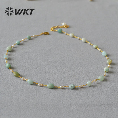 WT-N1419 Lucky Handmade 16inch Long Choker Necklace Natural Amethyst Stone Beads Rosary Chain Necklace INS Hot Necklace