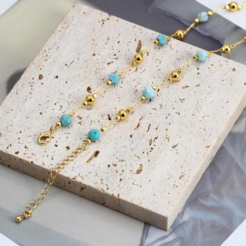 WT-BFN059 Newest Design Handmade Natural Nugget Amethyst Turquoise Stone Beads Rosary Chain Necklace Irregular Beads Necklace