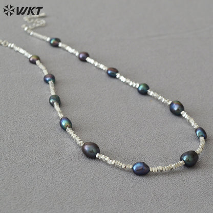 WT-JN260 Amazing Gorgeous Factory Sale Silver Black Tahiti Freshwater Pearl Beads Necklace for Friend Birthday Gift