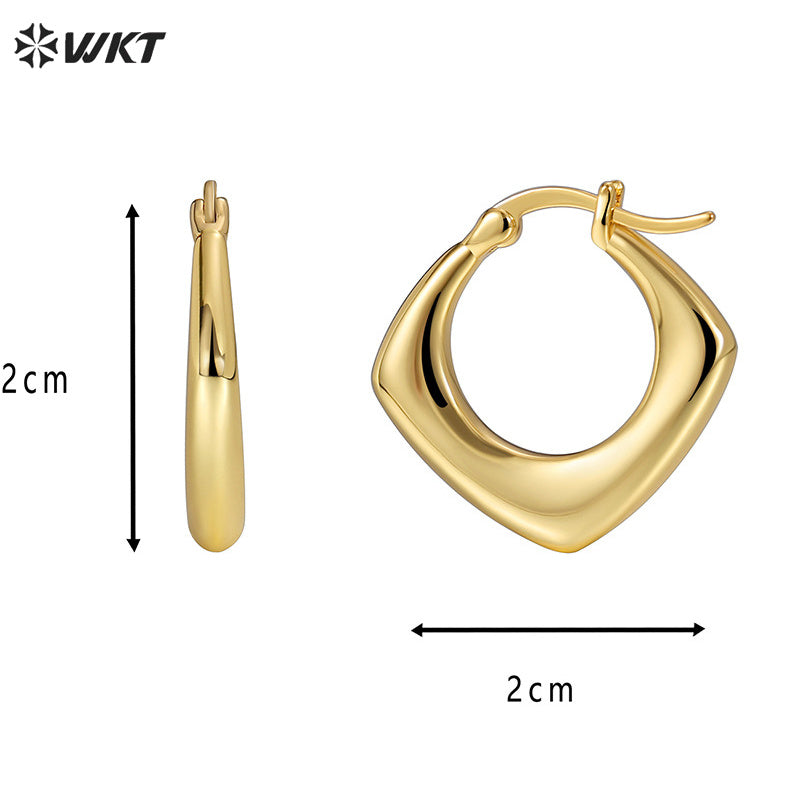 WT-E746 Amazing Fashion 18K Real Gold Plated Resist Tarnishable Simple Square Geometric Clasp Earrings