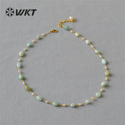 WT-N1419 Lucky Handmade 16inch Long Choker Necklace Natural Amethyst Stone Beads Rosary Chain Necklace INS Hot Necklace