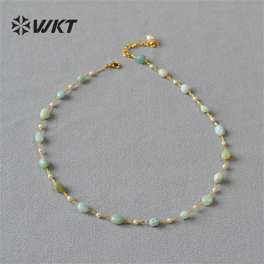 WT-N1419 Lucky Handmade 16inch Long Choker Necklace Natural Amethyst Stone Beads Rosary Chain Necklace INS Hot Necklace
