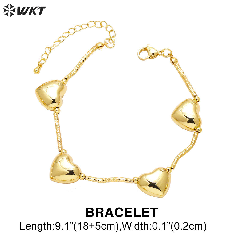 WT-JFN26 WKT Equisite and Pretty Design Charming Style 18k Gold Plated Heart Shape Lady Bracelet and Neckalce Advanced Sale