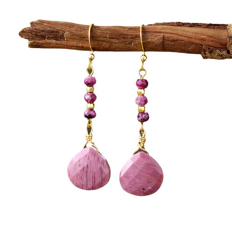 WT-E830 New Arrival Elegant Style Gold Plated Natural Gemstone Long Waterdrop Earrings For Women Fashion Handmade Jewelry