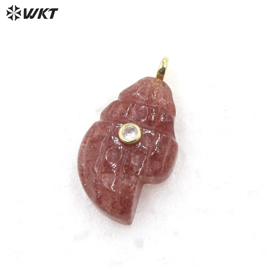 WT-P2122 Popular Lovely Style Natural Gemstones And Zircon Conch Shape Pendants For Handmade Earrings DIY Accessories