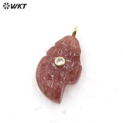 WT-P2122 Popular Lovely Style Natural Gemstones And Zircon Conch Shape Pendants For Handmade Earrings DIY Accessories